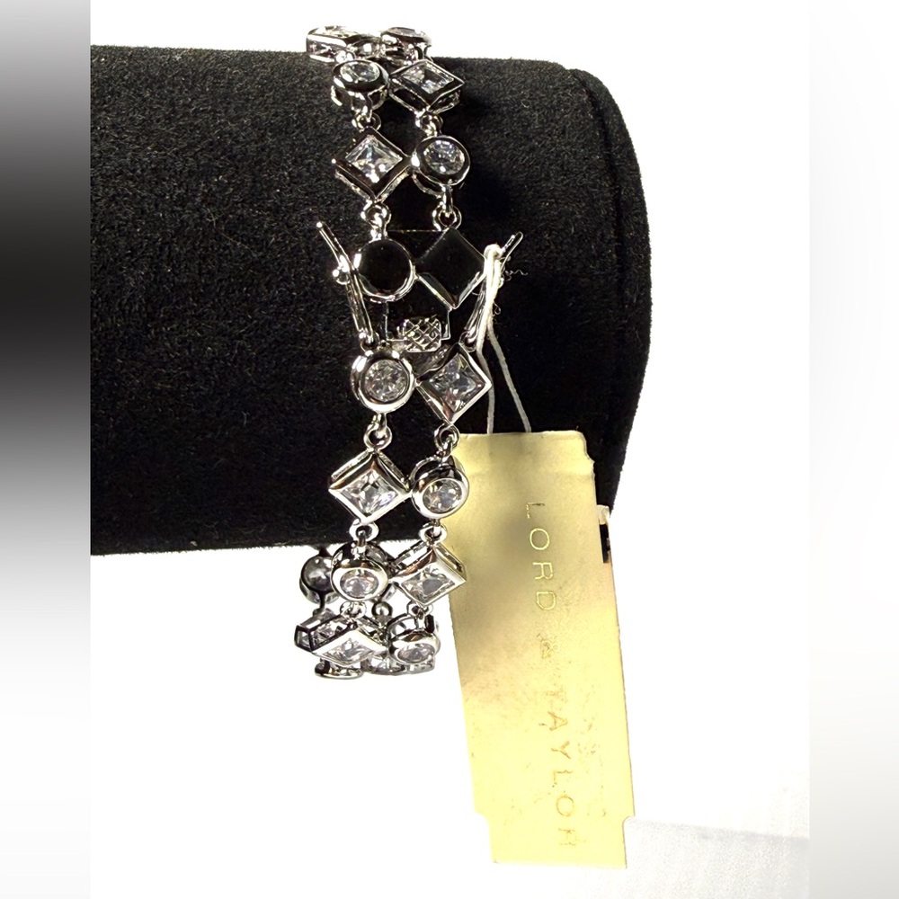 Lord & Taylor Silver Bracelet with Crystal Details